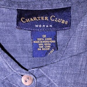 Charter Club Men's Blue Linen Shirt